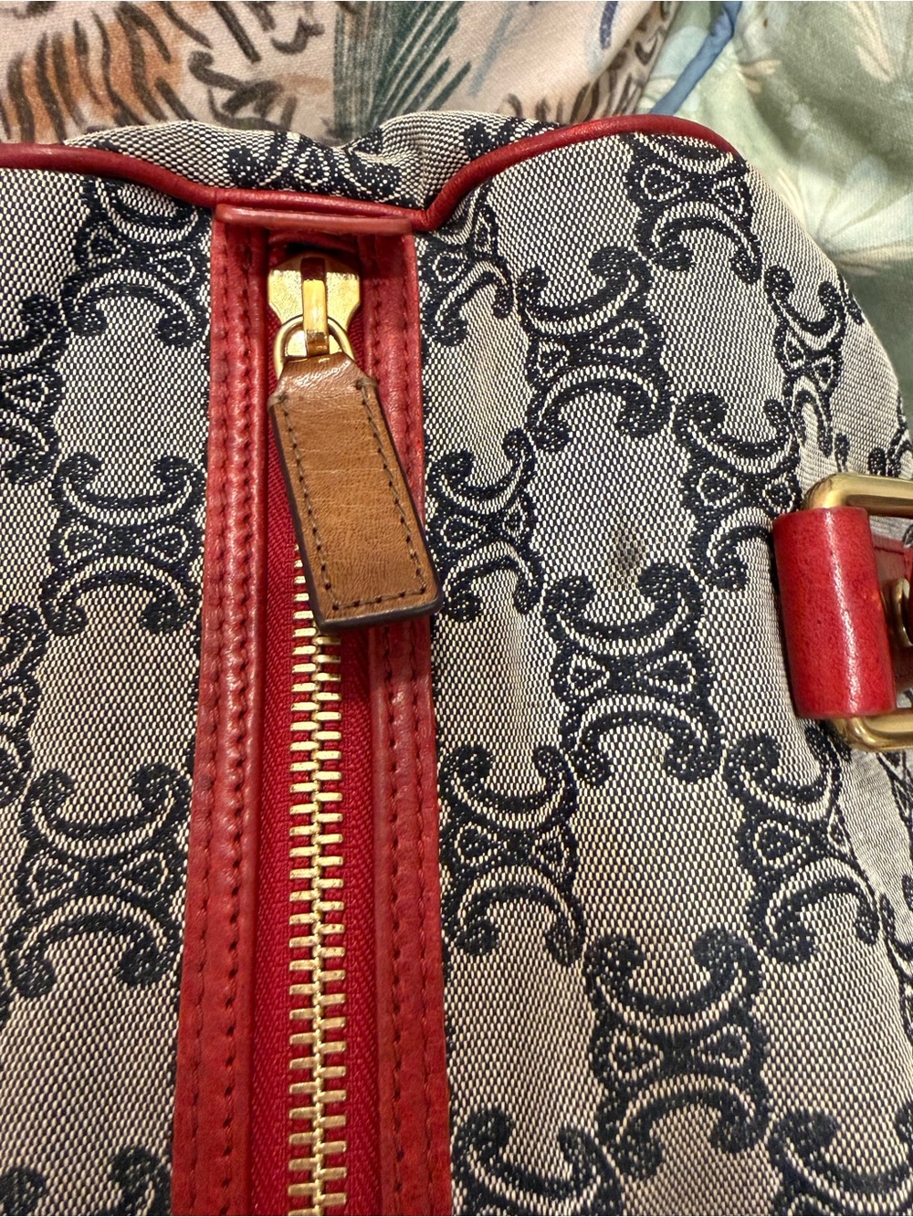 Vintage Celine Macadam Triomphe Boston Bag — Navy Blue & Red - Picture 7 of 16